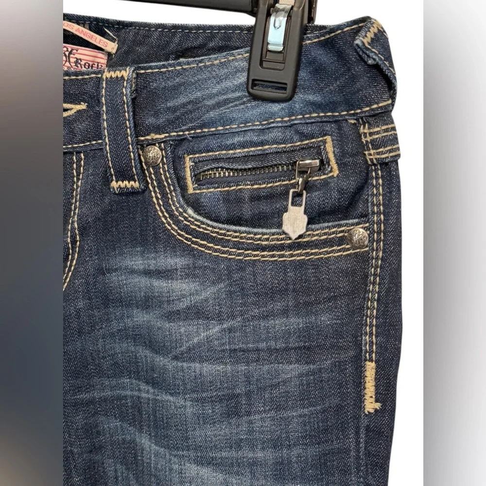 ReRock Express Y2K Jeans Womens 2R Long Inseam Barely Boot Dark Blue Wash EUC - Picture 6 of 11